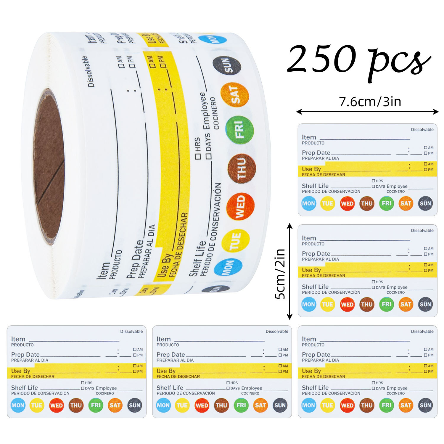 Food Storage Labels - 250 Stück/Rolle Lebensmittel-Datumsaufkleber Wasserfeste Aufkleber für